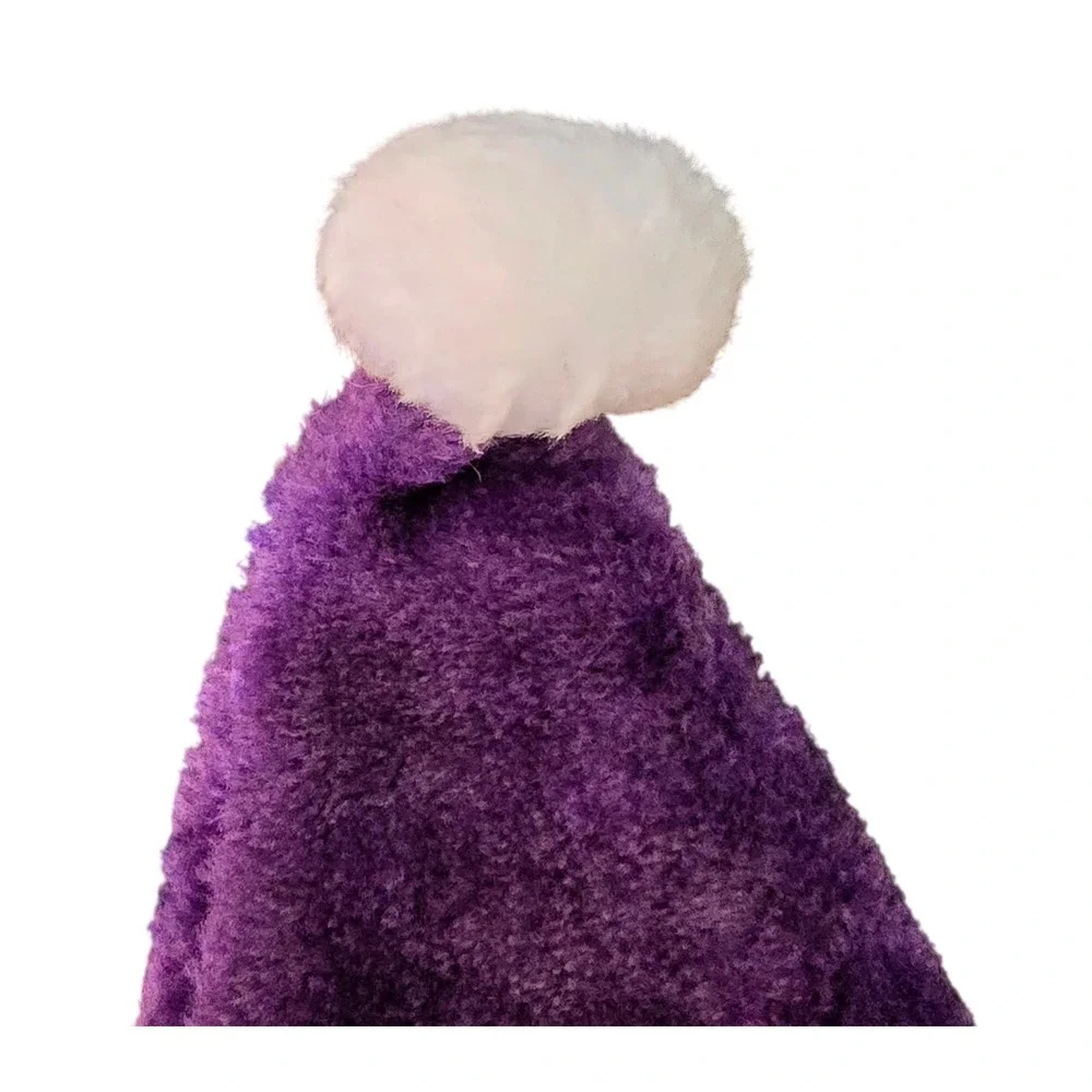 NWOT Purple Fuzzy Unisex Santa Hat‎ White Trim Pom Pom Holiday Costume Accessory